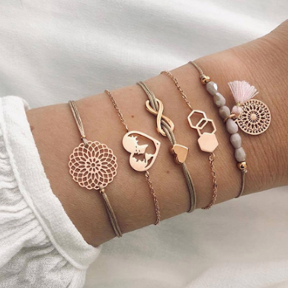 Rope bracelet Heart shape set of 5